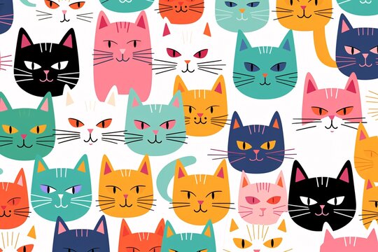 a pattern of cats with different colors
