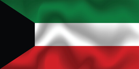 Flat Illustration of the Kuwait national flag. Kuwait flag design. Kuwait wave flag.
