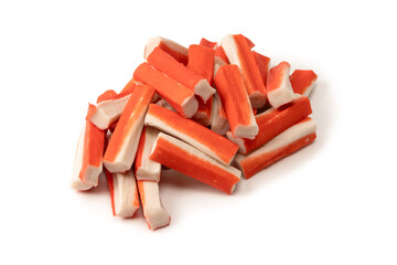 A group of crab sticks isolated on white background.