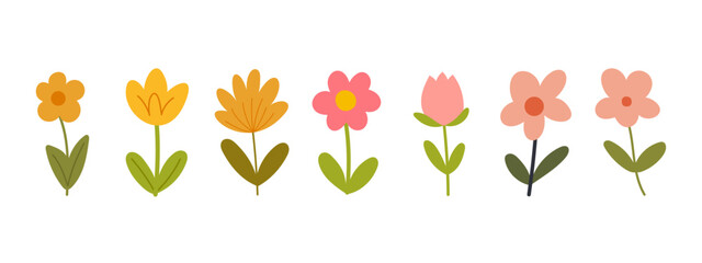 Hand drawn minimal flowers. Floral springtime prints design. Vector stock illustration