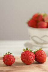 Fresh and juicy strawberries, vertical banner with copy space for your text