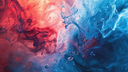The abstract picture of the two colours between blue and red colour that has been mixing with each other in the form of the ink or liquid to become beautifully view of this abstract picture. AIGX01. - obrazy, fototapety, plakaty