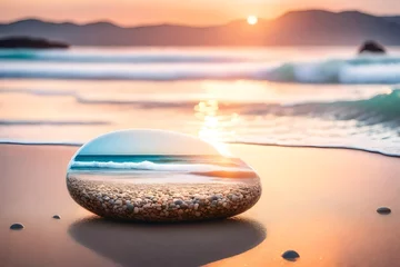Schilderijen op glas stone on the beach, Zoom in on a single pebble, its intricate textures and patterns brought to life in stunning detail by Generative AI © SANA