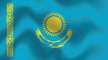 Flat Illustration of Kazakhstan national flag. Kazakhstan flag design. Kazakhstan wave flag.
