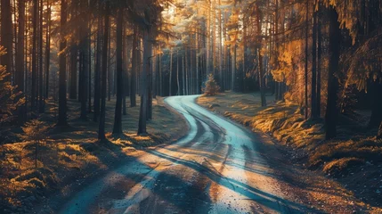Kussenhoes Summer Forest Drive under Dusk Light AI Generated. © Newaystock