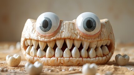 A cartoon character of a virus with big teeth. 3d illustration