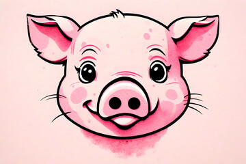 cute minimalist animal logotype mascot , pink piglet , cute pig face