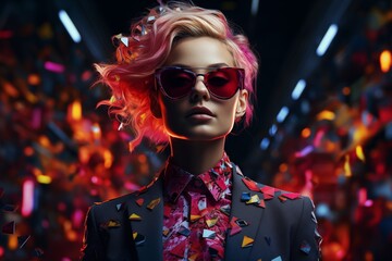 Models in dynamic collage art style, featuring vibrant hair colors and trendy sunglasses