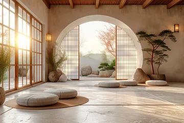 Wandcirkels tuinposter Mock up, Designed specifically in Japanese style, empty room. 3D rendering © ERiK