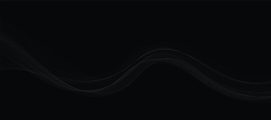 Abstract grey wavy lines on a black background. Vector modern black background template. Dotted wave lines.	