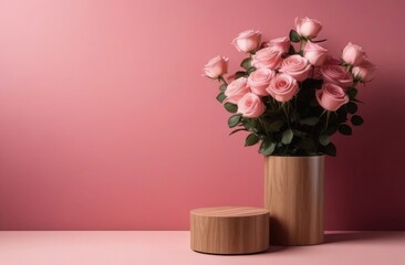 podium for product presentation or showcase in pink and natural colors