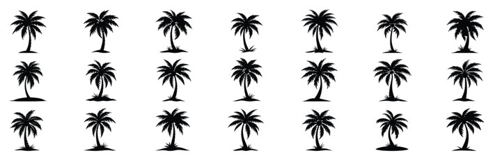 Collection of palm trees silhouette. Hand drawn vector art.