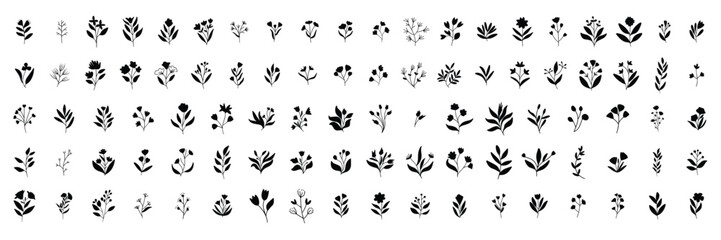 Collection of flower in doodle style. Hand drawn vector art.