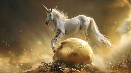 Obraz na płótnie Canvas Birth of an unicorn, with unicorn emerging from golden egg
