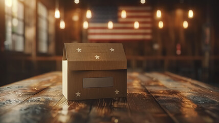 Elections Day in the country, voting for president, waving flags and casting ballots in the boxes, presidential election concept, boxes - obrazy, fototapety, plakaty