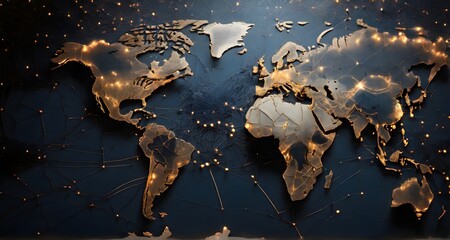 visually captivating series of image that symbolize the interconnectedness of the global business landscape. Start with a world map as the backdrop and overlay it with intricate interconnected network - obrazy, fototapety, plakaty