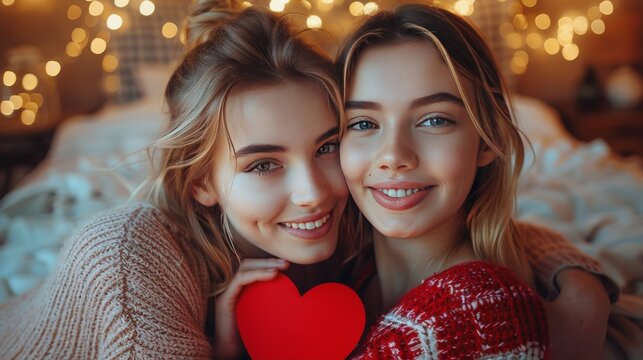 Mother and Daughter Embracing With Heart