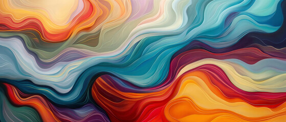 Fototapeta premium Flowing Waves of Abstract Light in Soft Blue and Orange Satin Fabric