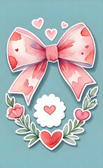 watercolor illustration, Seamless bright pattern for Valentine's Day with bows and hearts for design, seamless wallpaper for smartphone,