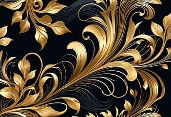 Vector illustration, ornament of golden smooth wavy lines in art deco style, luxury floral design,
