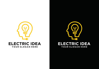 Smart human head template thinking. bulb idea logo vector icon with plug on design