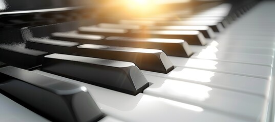 Classic black and white monochrome close up of a piano keyboard in an elegant and timeless style