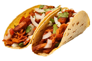 Side view to a Group of Mexican tacos PNG or al pastor PNG isolated on a white and transparent background - Mexican Food Coocking Restaurant Menu advertising