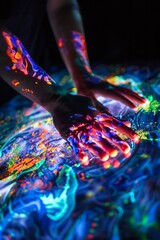 Embracing Tomorrow: Hands Engaging with Immersive Futuristic Installation in Motion