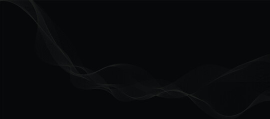 Abstract grey wavy lines on a black background. Vector modern black background template. Dotted wave lines.	