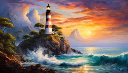 Schilderijen op glas lighthouse at sunset © Frantisek