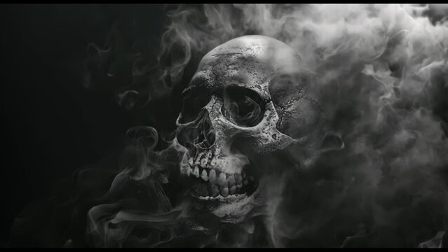Mysterious Skull Engulfed In Swirling Smoke On Black Background