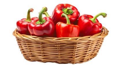 Fototapeta na wymiar Fresh red peppers in basket isolated on Transparent background.