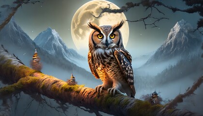 owl at night - obrazy, fototapety, plakaty