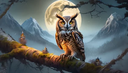 Cercles muraux Dessins animés de hibou owl at night