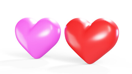 Red heart isolated on the white background 3d render
