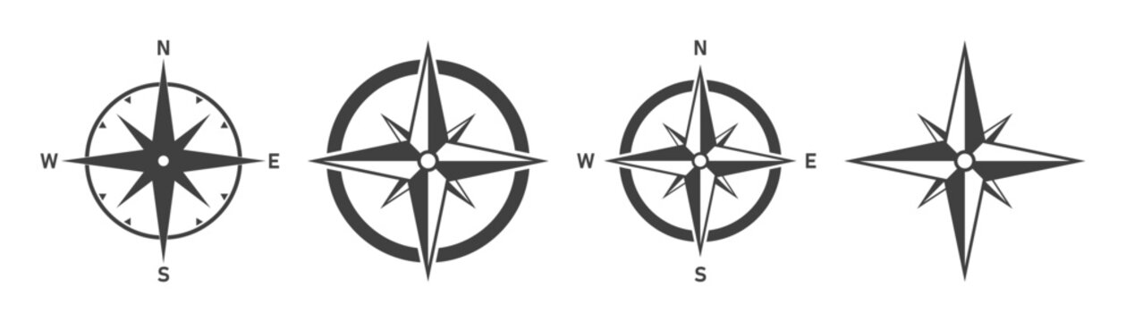 Simple set of compass icons. Set of compass symbols on white isolate