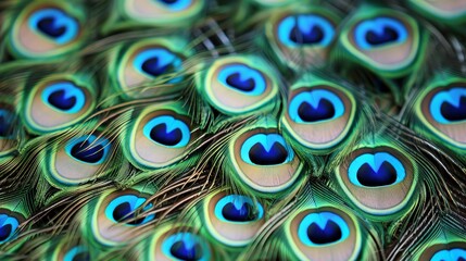 Close up photography showcasing vibrant peacock feathers as a stunning background