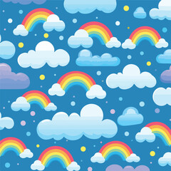 Colorful rainbow and clouds pattern illustration 