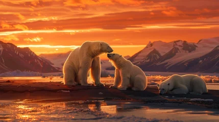 Türaufkleber Pair of polar bears resting on the icy surface of a lake in their natural habitat. © pham