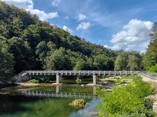 Bridge over Korana river canyon and beautiful village of Rastoke near Slunj in Croatia