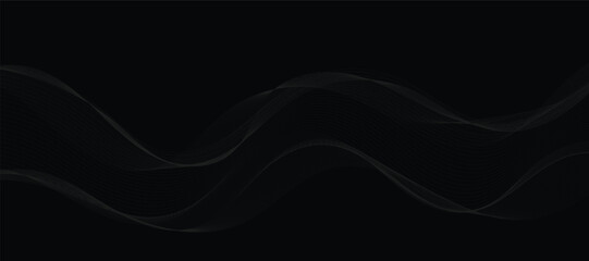 Abstract grey wavy lines on a black background. Vector modern black background template. Dotted wave lines.	