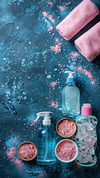 A variety of cleaning products including sprays, brushes and sponges.
Copy space banner
Concept: home cleaning and household chemicals