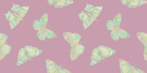 abstract green butterflies on a pink background, Seamless pattern for design