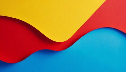 Abstract colored paper texture background. Minimal paper cut style composition with layers of geometric shapes and lines in red, yellow and light blue colors 
