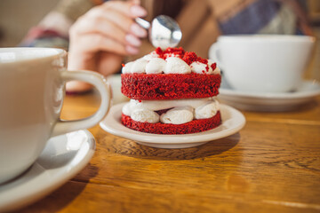 Red Velvet Cake With Marshmallows on Plate