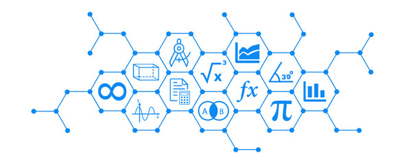 Mathematics , algebra , geometry concept: connected Maths icons vector illustration
