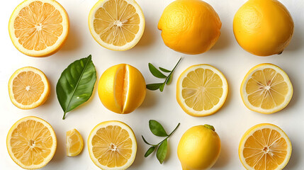 A bright array of sliced citrus fruit on white background creates a frame for a healthy message.