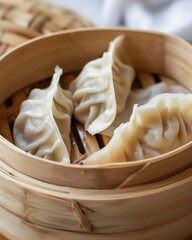 Close up of fresh Chinese steamed dumplings