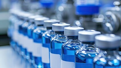 Closeup of Labeled Blue Vials in a Professional Laboratory