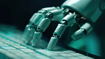 Futuristic Technology Showcases AI Robot Hand Pressing Laptop Keys